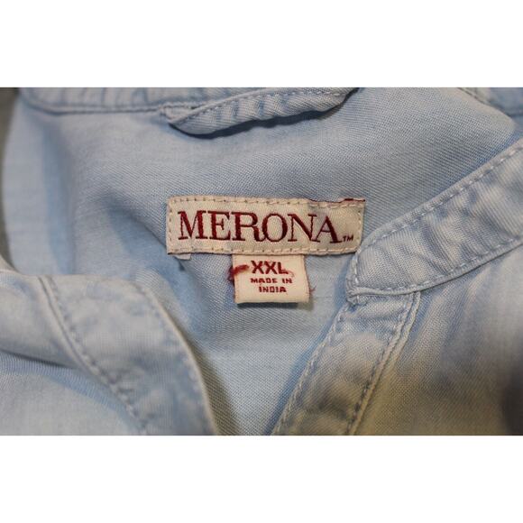 Merona Blue Chambray Shirt Dress 1/2 Button-up Women's XXL Pockets Long Sleeve - Picture 5 of 10